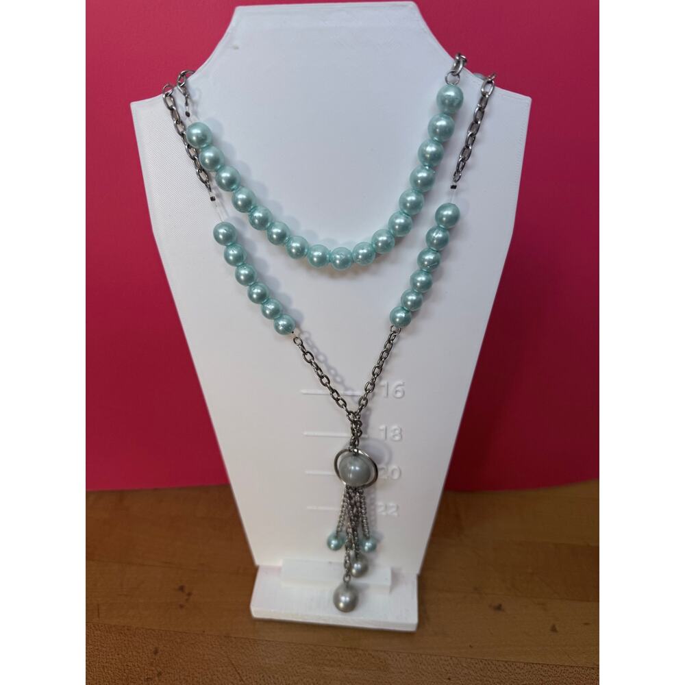 Faux Light Blue Pearl Necklace